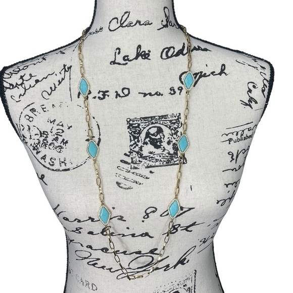 Ralph Lauren Jewelry - Ralph Lauren Gold Tone 18” Drop Boho Trendy Chain Link Turquoise Necklace